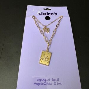 NWT Claires Gold Virgo Zodiac‎ Layered Set of 2 Necklaces Aug Sept Gift